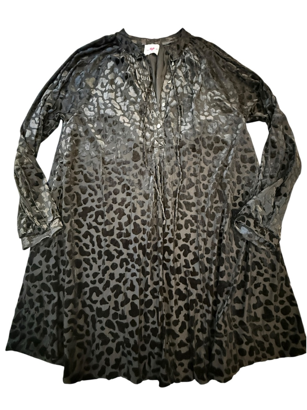 BuddyLove “Kylie-3” Velvet Leopard Print Relaxed Shift Longsleeve Dress Size Med